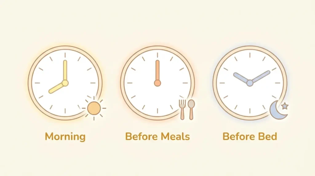 Three timing windows for drinking apple cider vinegar — morning, before meals, and before bed
