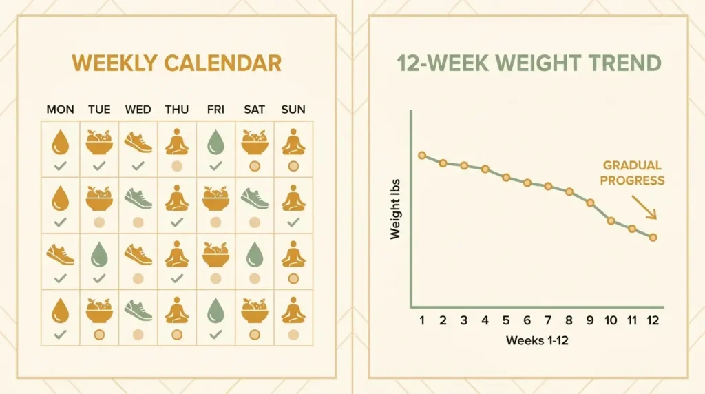 12-week timeline showing gradual weight loss results from daily apple cider vinegar use