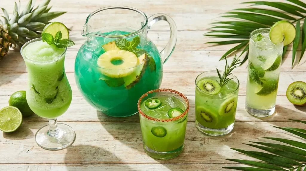 Five Liquid Marijuana cocktail variations including frozen, pitcher, spicy, and mocktail versions