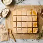 High-protein gelatin bites recipe with ingredients styled on a marble counter